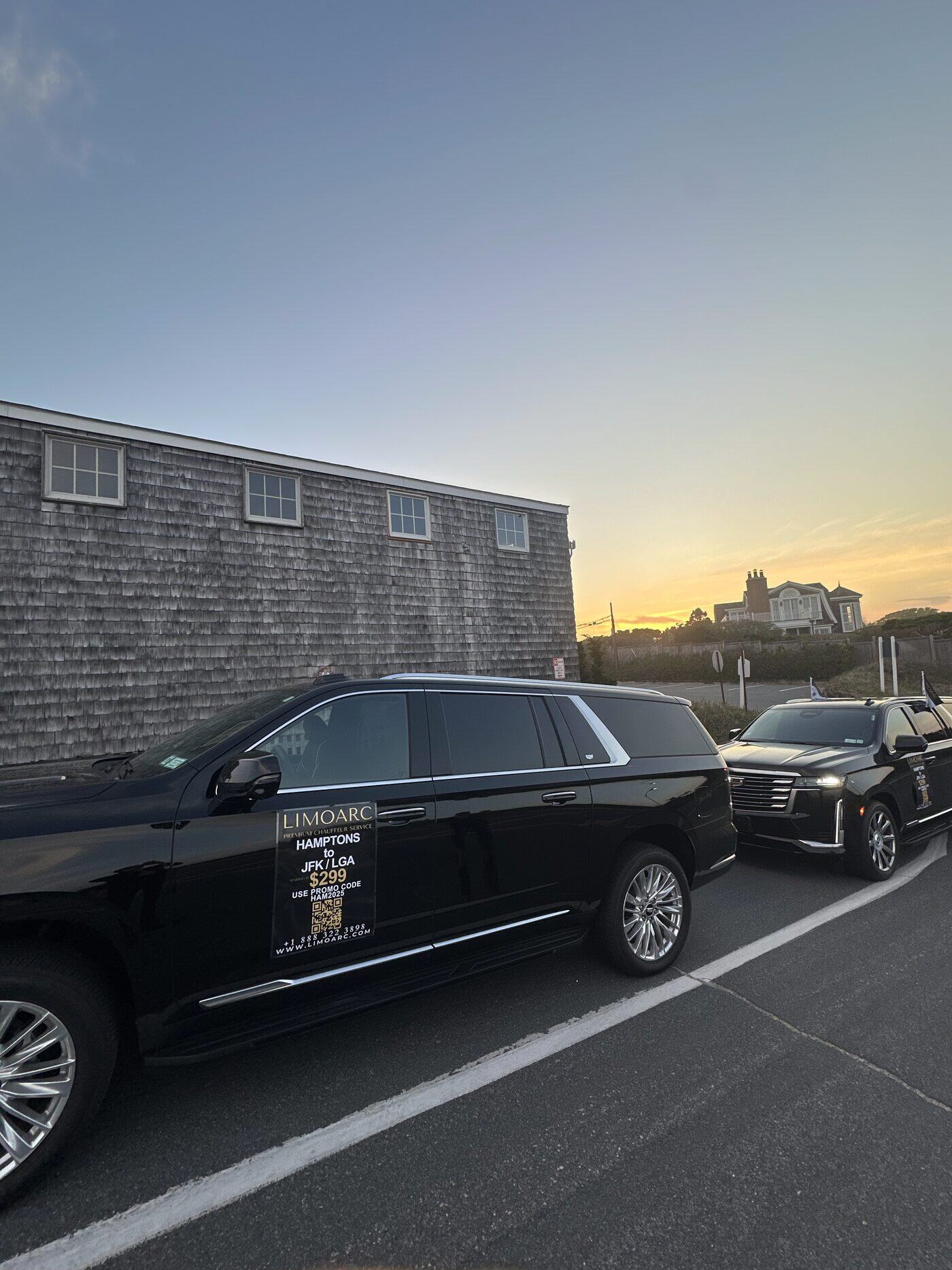 Black SUV at sunset on the East End of Long Island