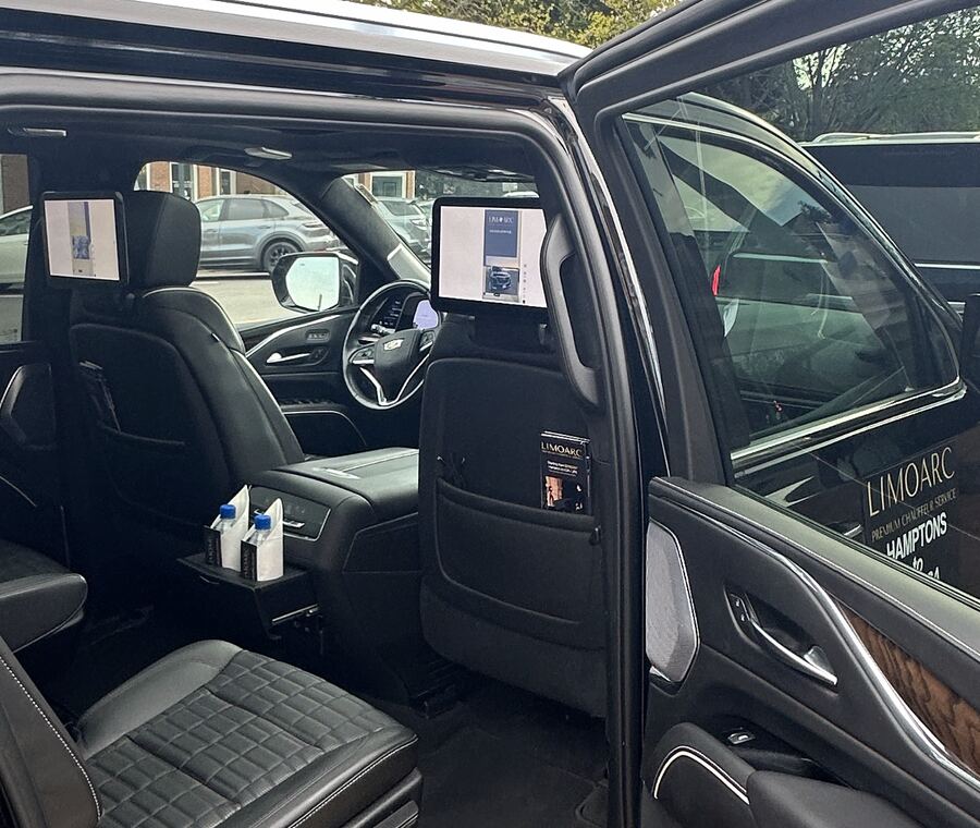 Leather rear cabin interior of a luxury SUV